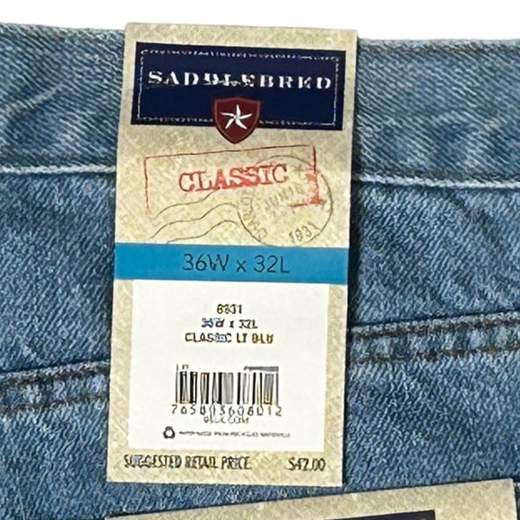 Saddlebred Mens 36x32 Straight Leg Classic Fit Denim Blue Jeans Pants - Picture 4 of 13
